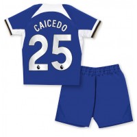 Chelsea Moises Caicedo #25 Heimtrikotsatz Kinder 2023-24 Kurzarm (+ Kurze Hosen)